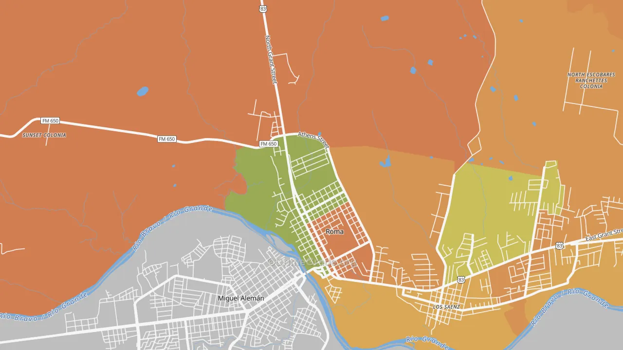 Roma Creek, TX Map of Arson Rates