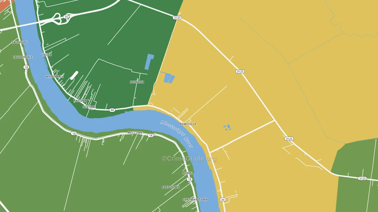 Romeville, LA Map of Arson Rates