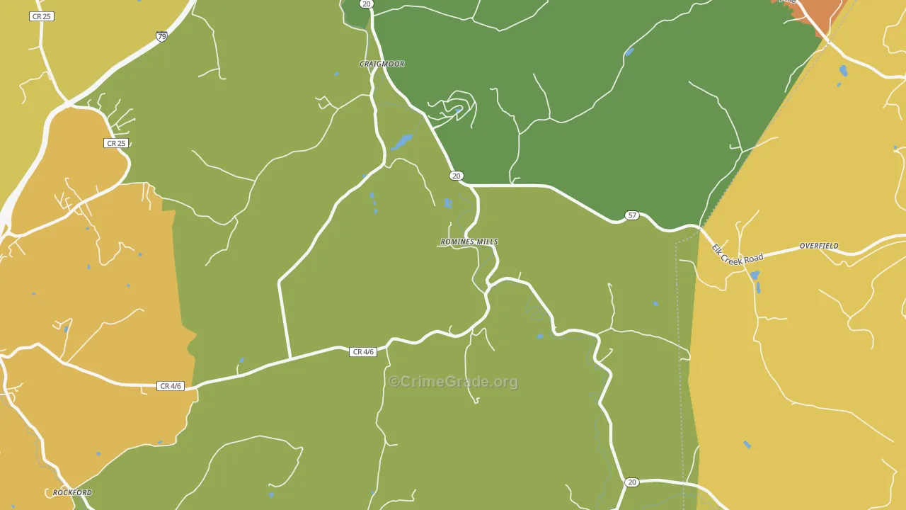 Romines Mills, WV Map of Arson Rates