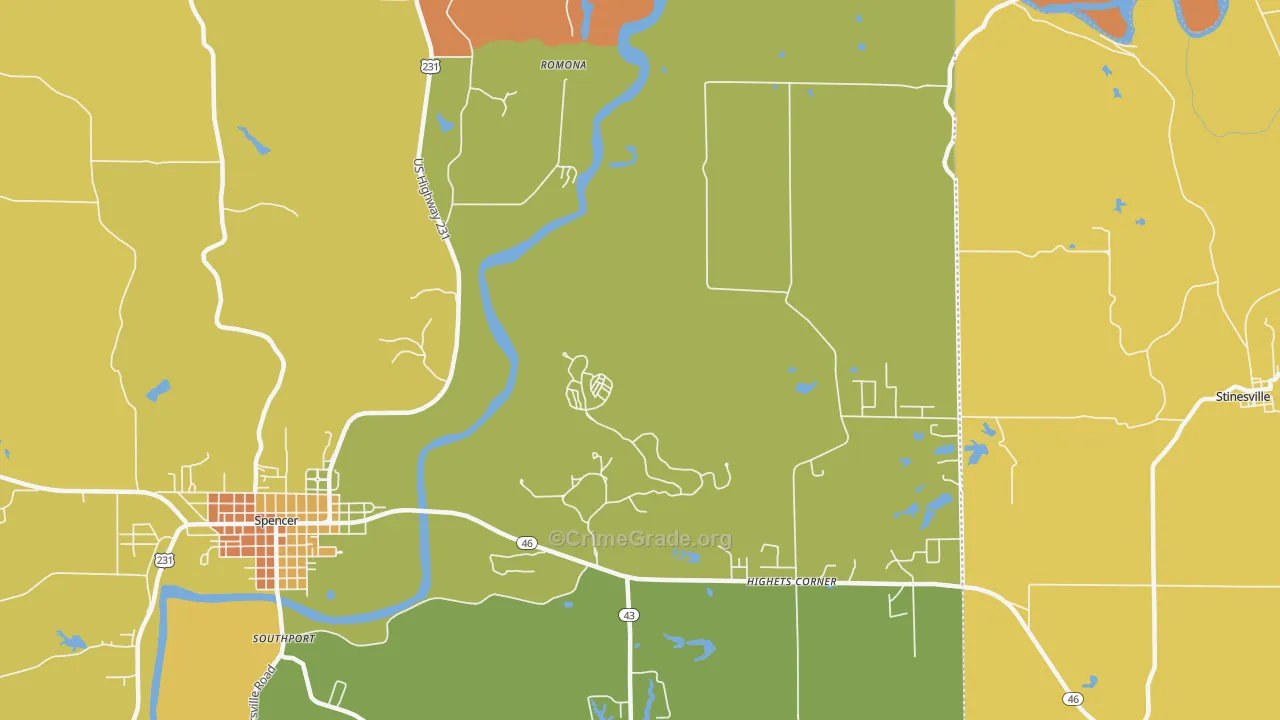 Romona, IN Map of Arson Rates