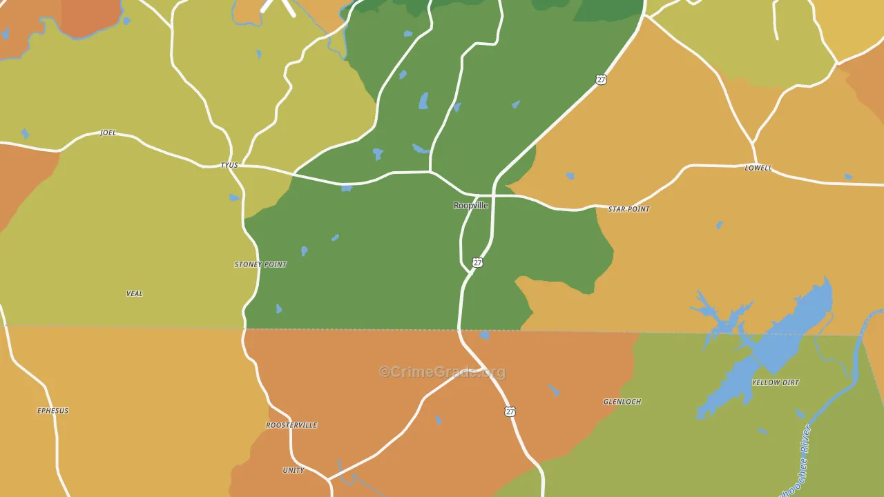 Roopville, GA Map of Arson Rates
