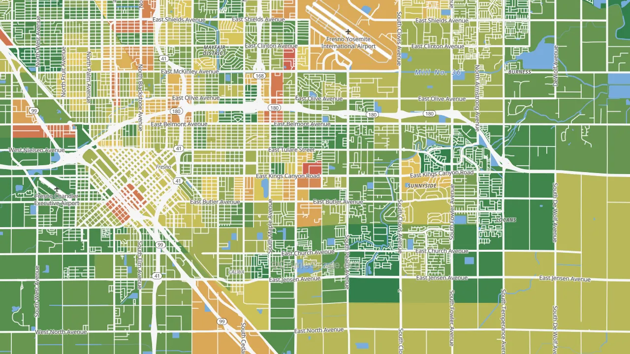 Roosevelt, Fresno, CA Map of Arson Rates