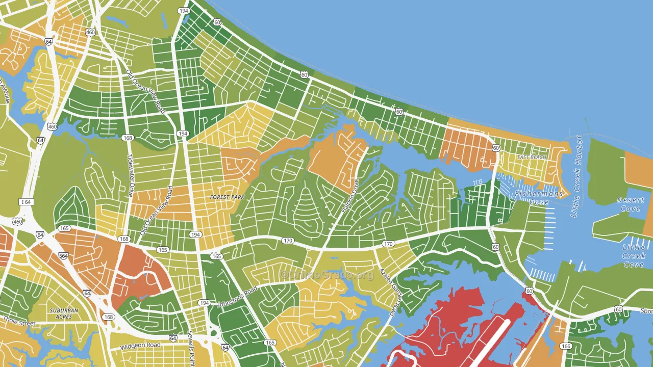 Roosevelt Gardens Area, Norfolk, VA Map of Arson Rates