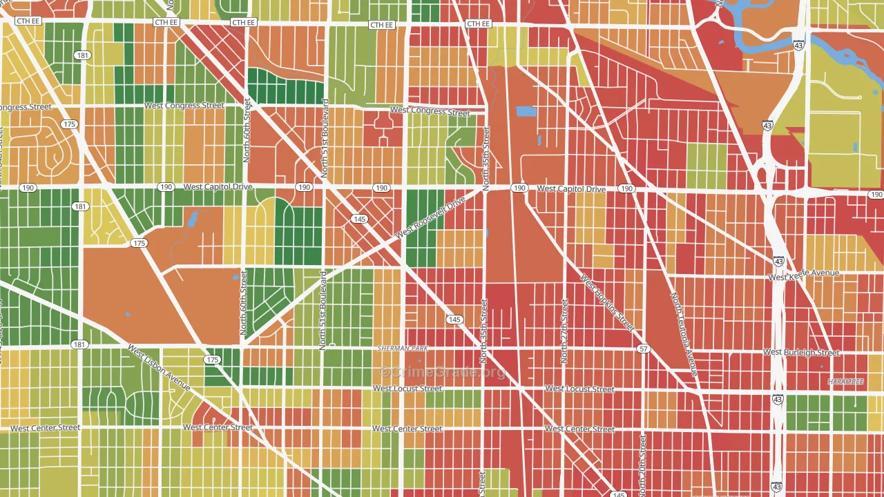 Roosevelt Grove, Milwaukee, WI Map of Arson Rates