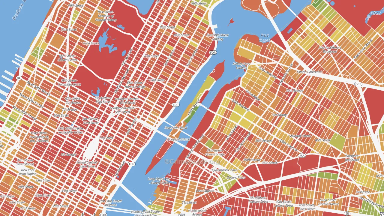 Roosevelt Island, Manhattan, NY Map of Arson Rates