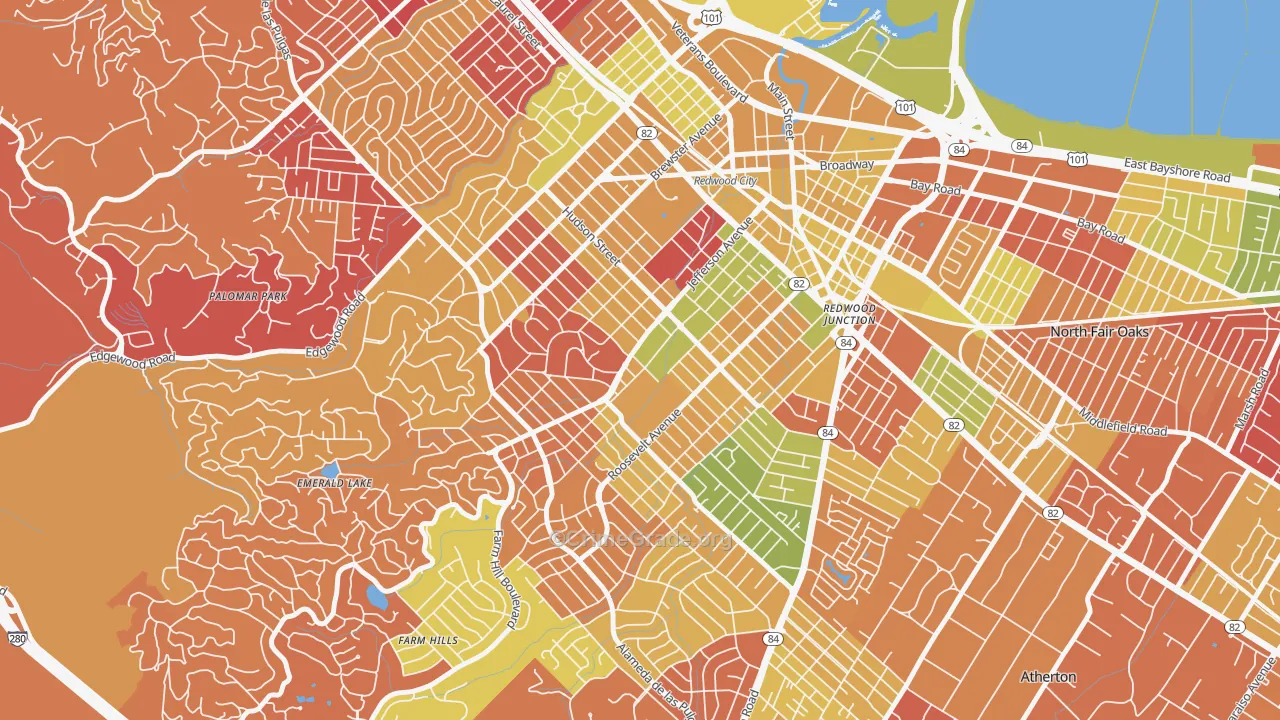 Roosevelt-San Francisco, Redwood City, CA Map of Arson Rates