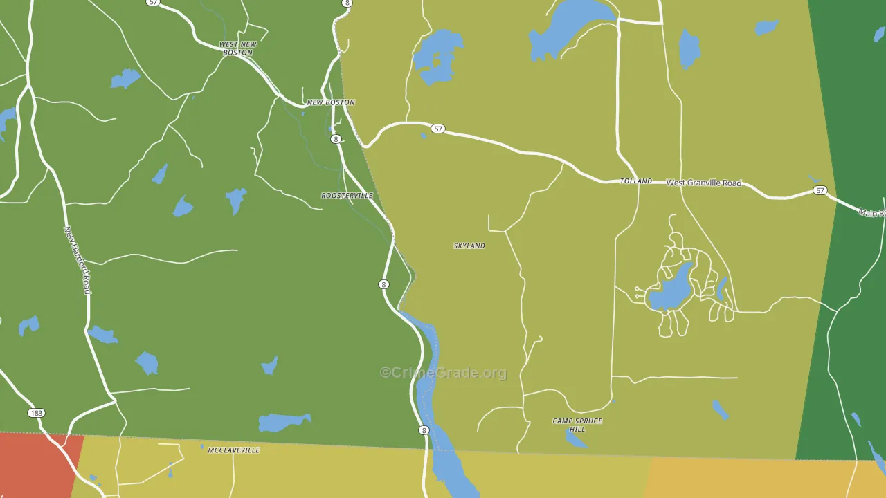 Roosterville, MA Map of Arson Rates