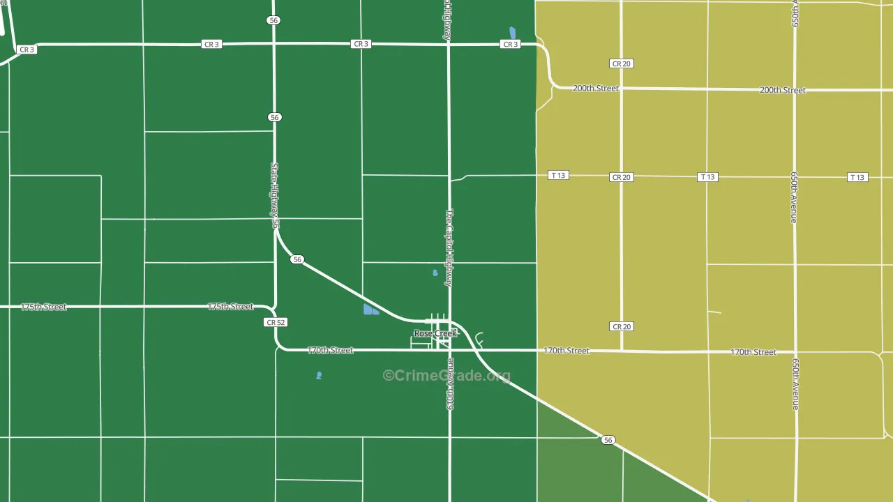 Rose Creek, MN Map of Arson Rates
