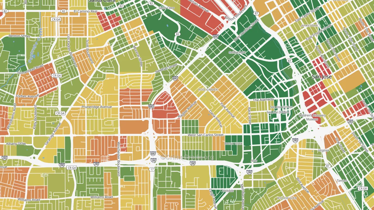 Rose Garden, San Jose, CA Map of Arson Rates