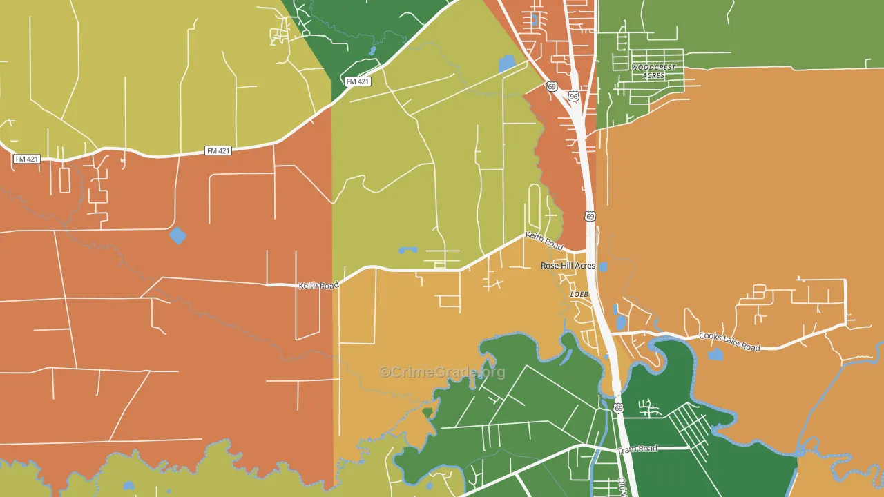 Rose Hill Acres, TX Map of Arson Rates