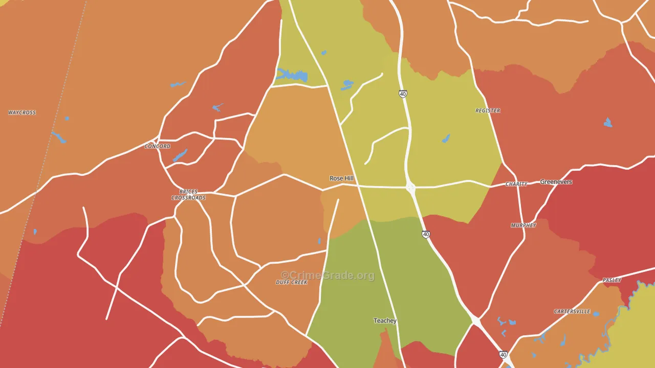 Rose Hill, NC Map of Arson Rates