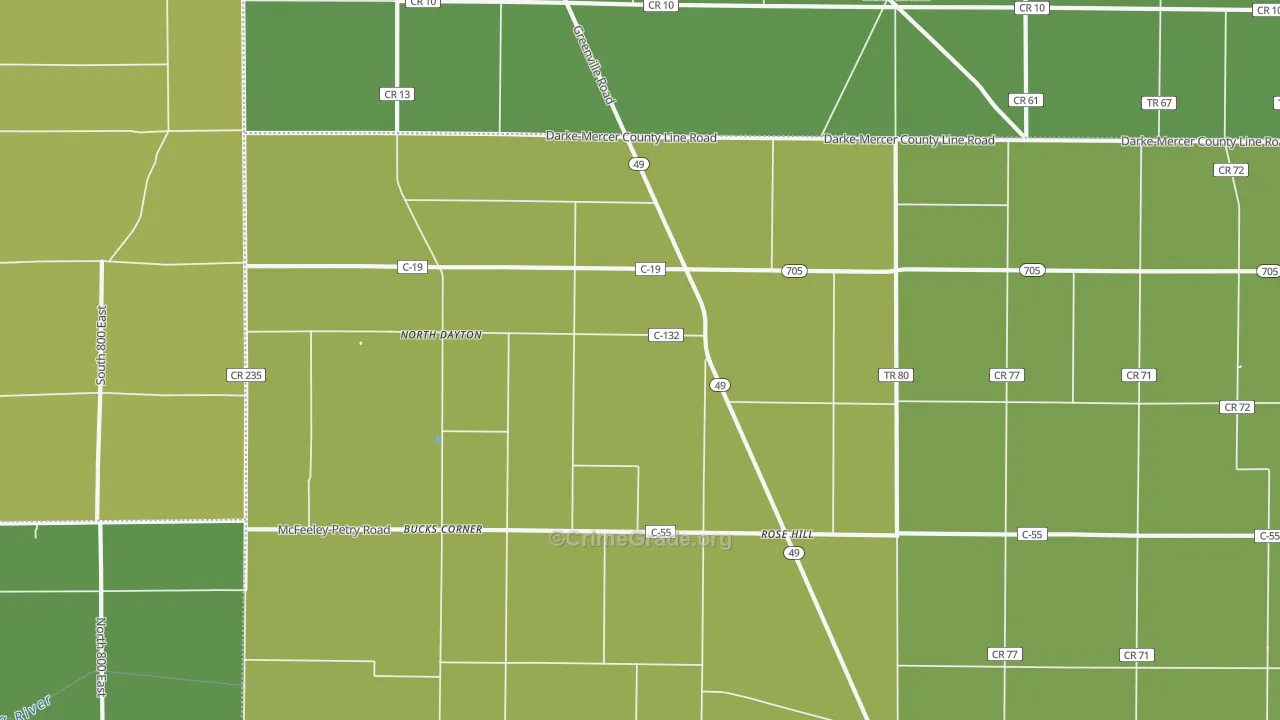 Rose Hill, OH Map of Arson Rates