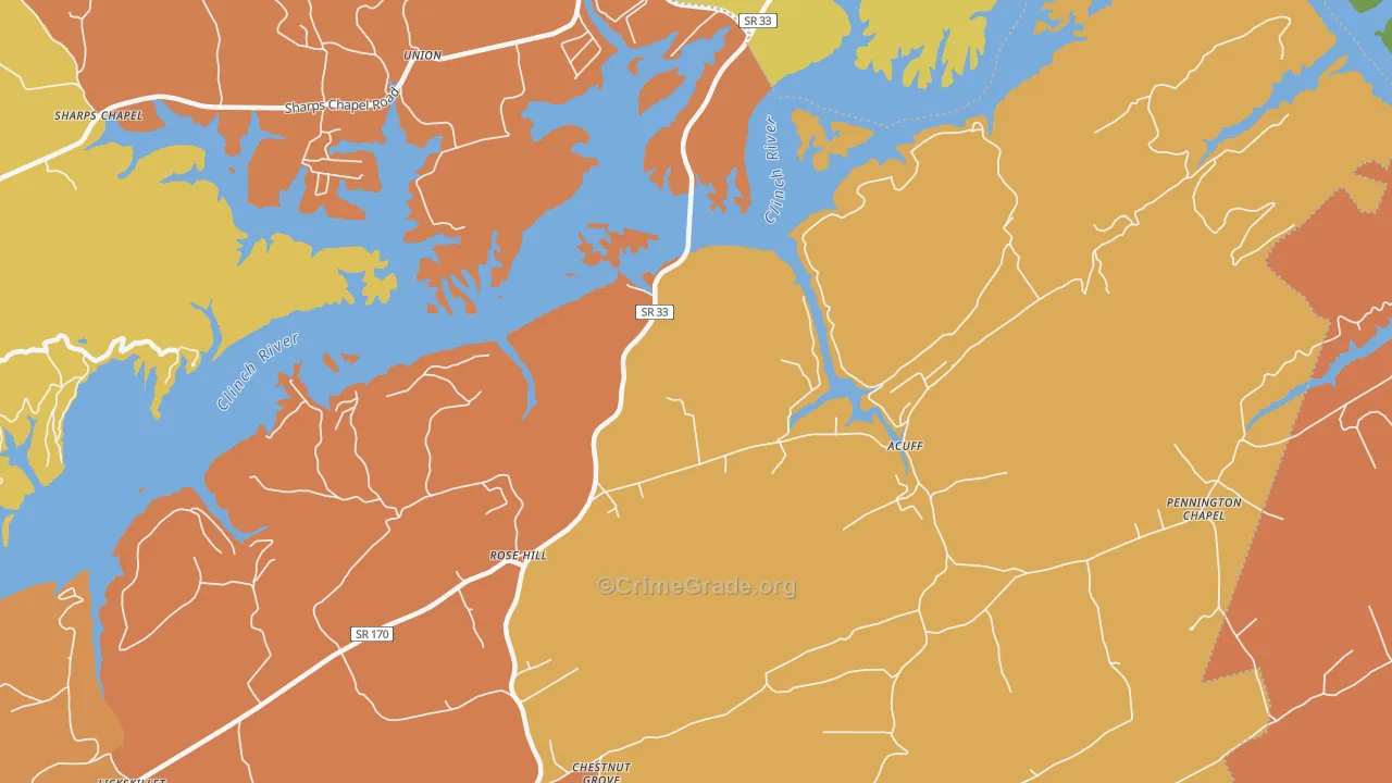 Rose Hill, TN Map of Arson Rates