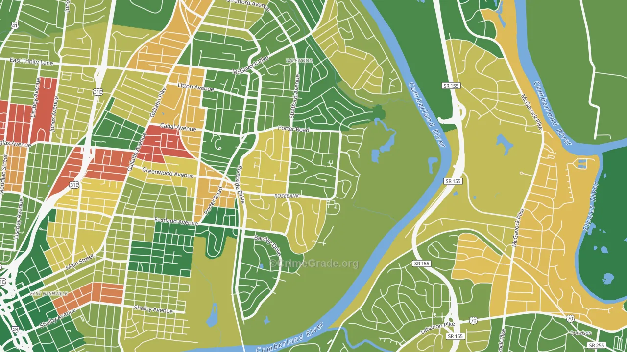 Rosebank, Nashville, TN Map of Arson Rates