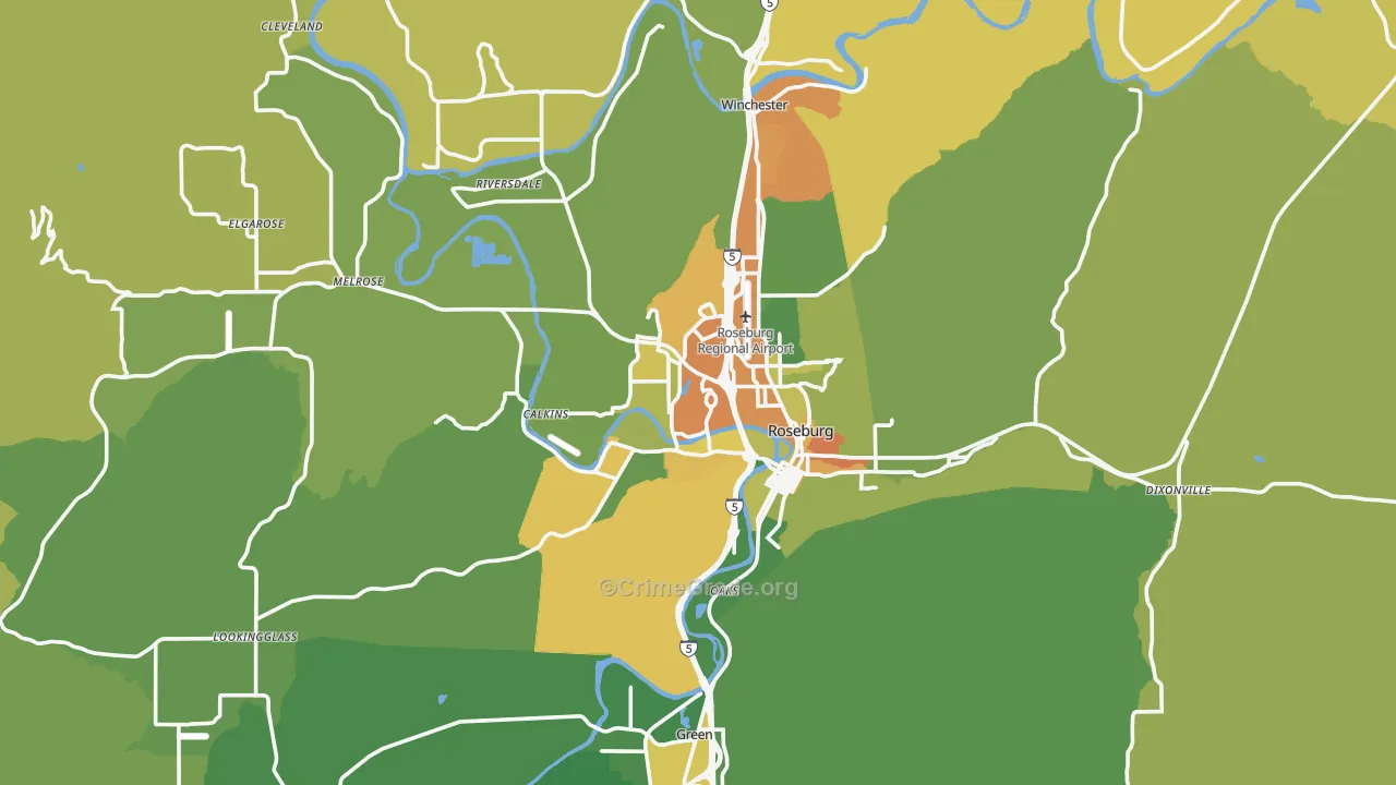 Roseburg, OR Map of Arson Rates