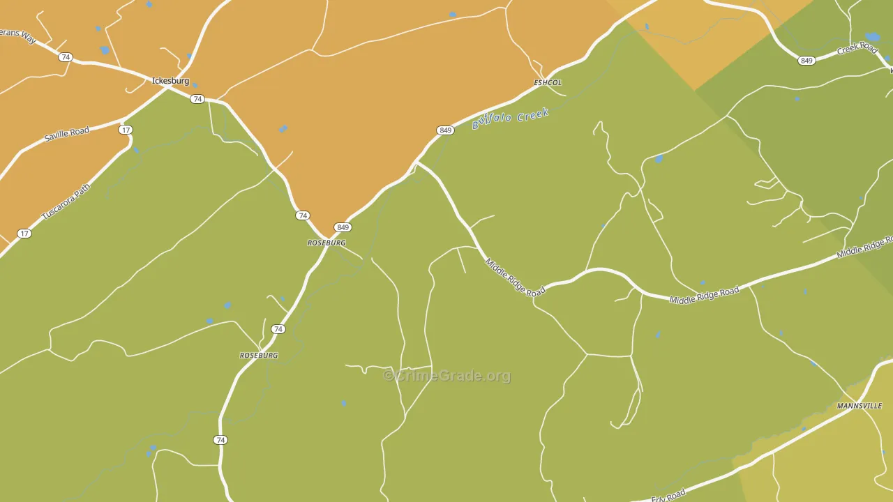 Roseburg, PA Map of Arson Rates