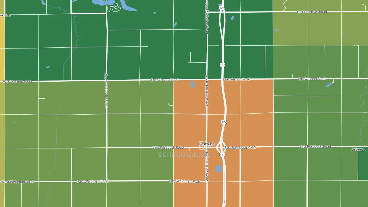Rosebush, MI Map of Arson Rates
