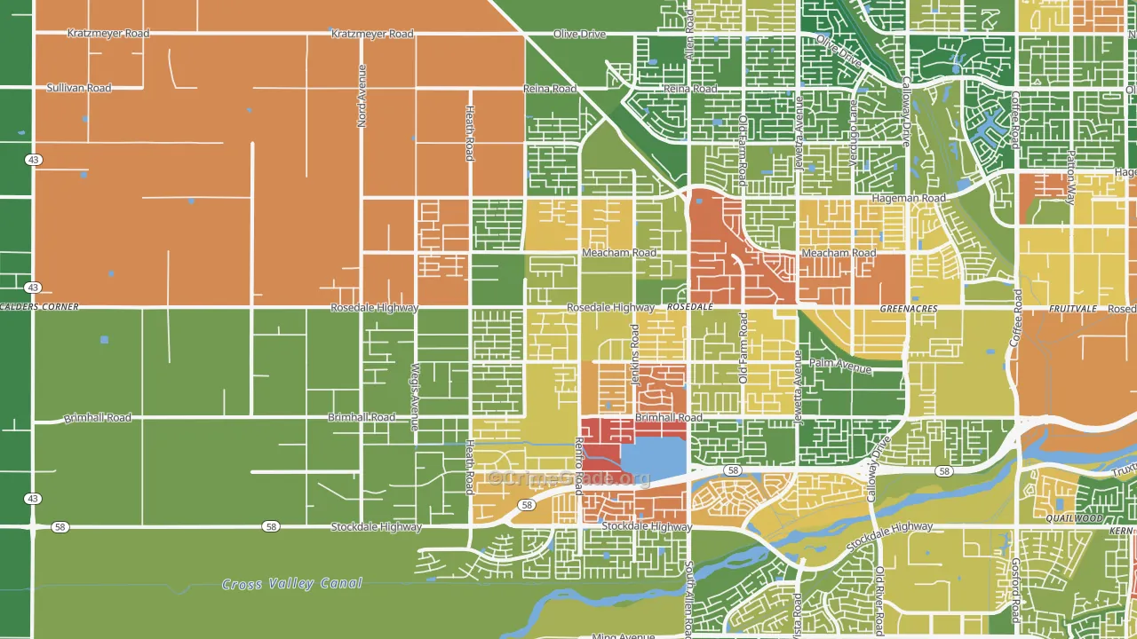 Rosedale, Bakersfield, CA Map of Arson Rates