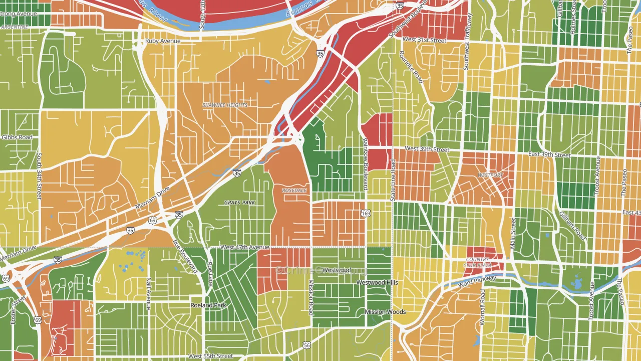 Rosedale, Kansas City, KS Map of Arson Rates