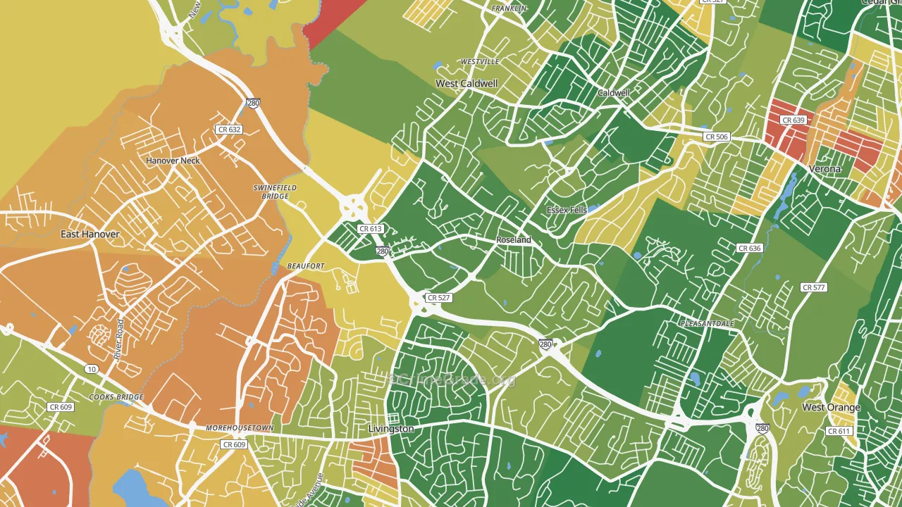 Roseland, NJ Map of Arson Rates