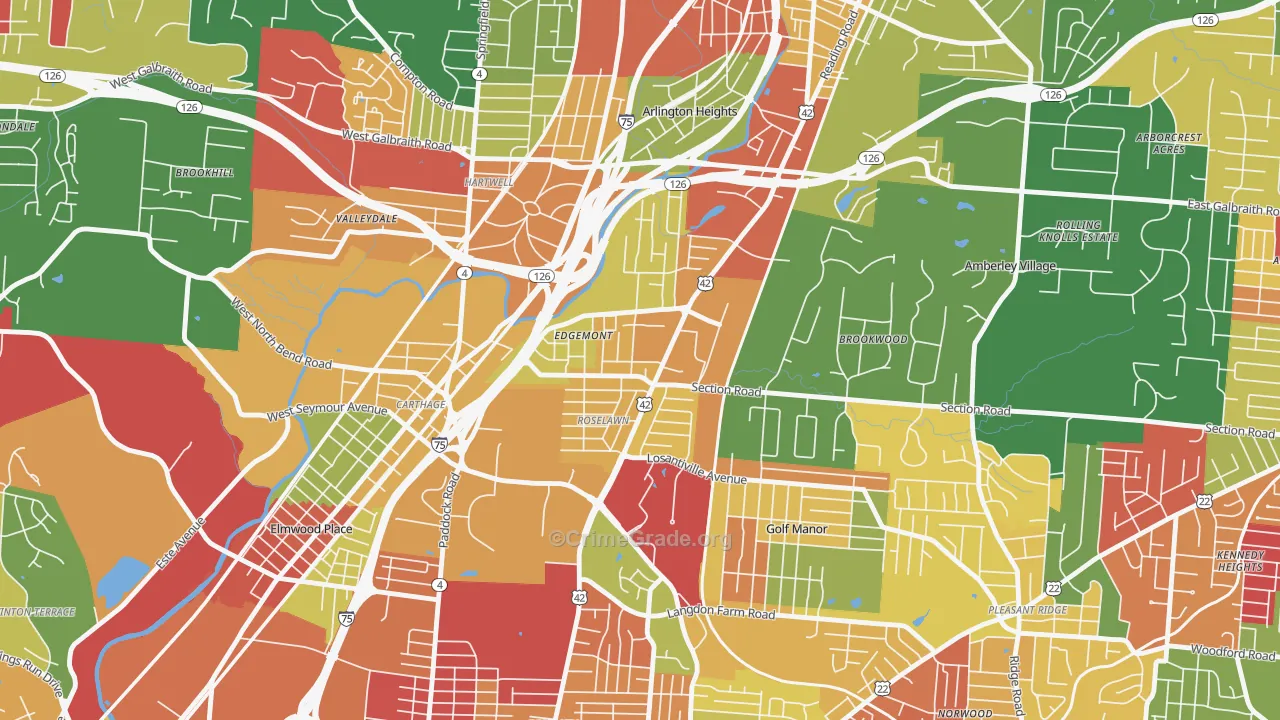 Roselawn, Cincinnati, OH Map of Arson Rates