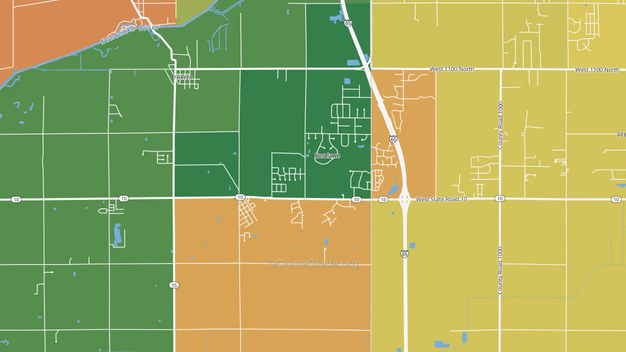 Roselawn, IN Map of Arson Rates
