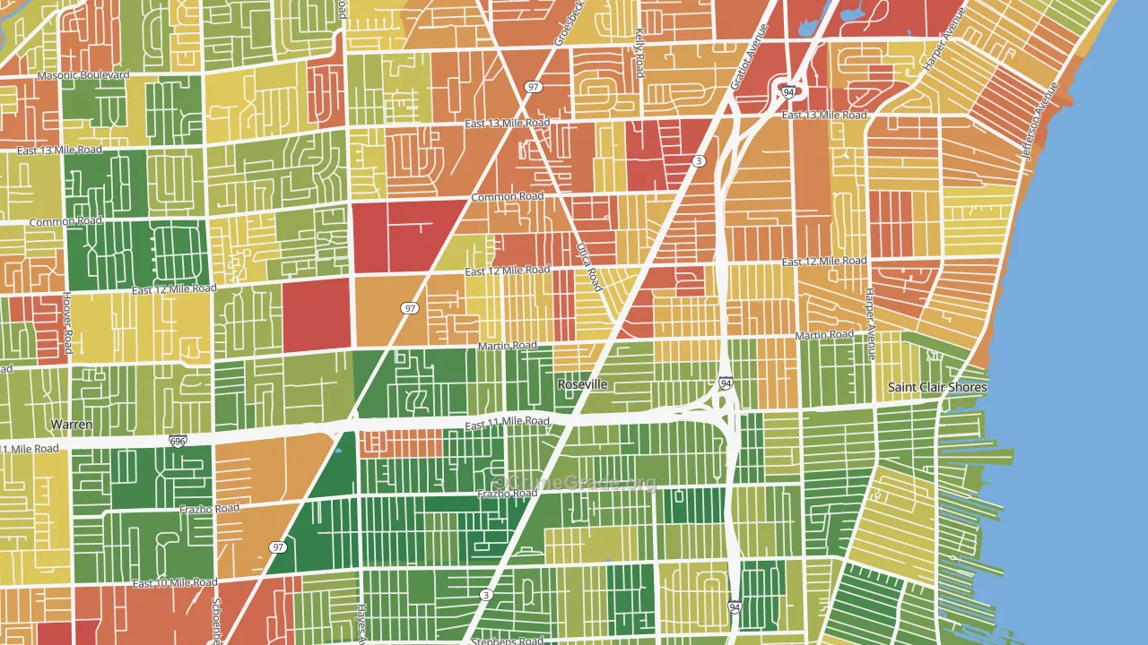 Roseville, MI Map of Arson Rates