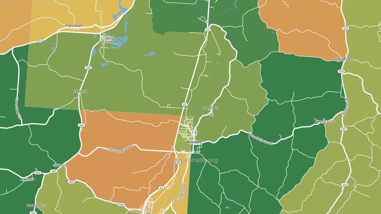 Roseville, OH Map of Arson Rates