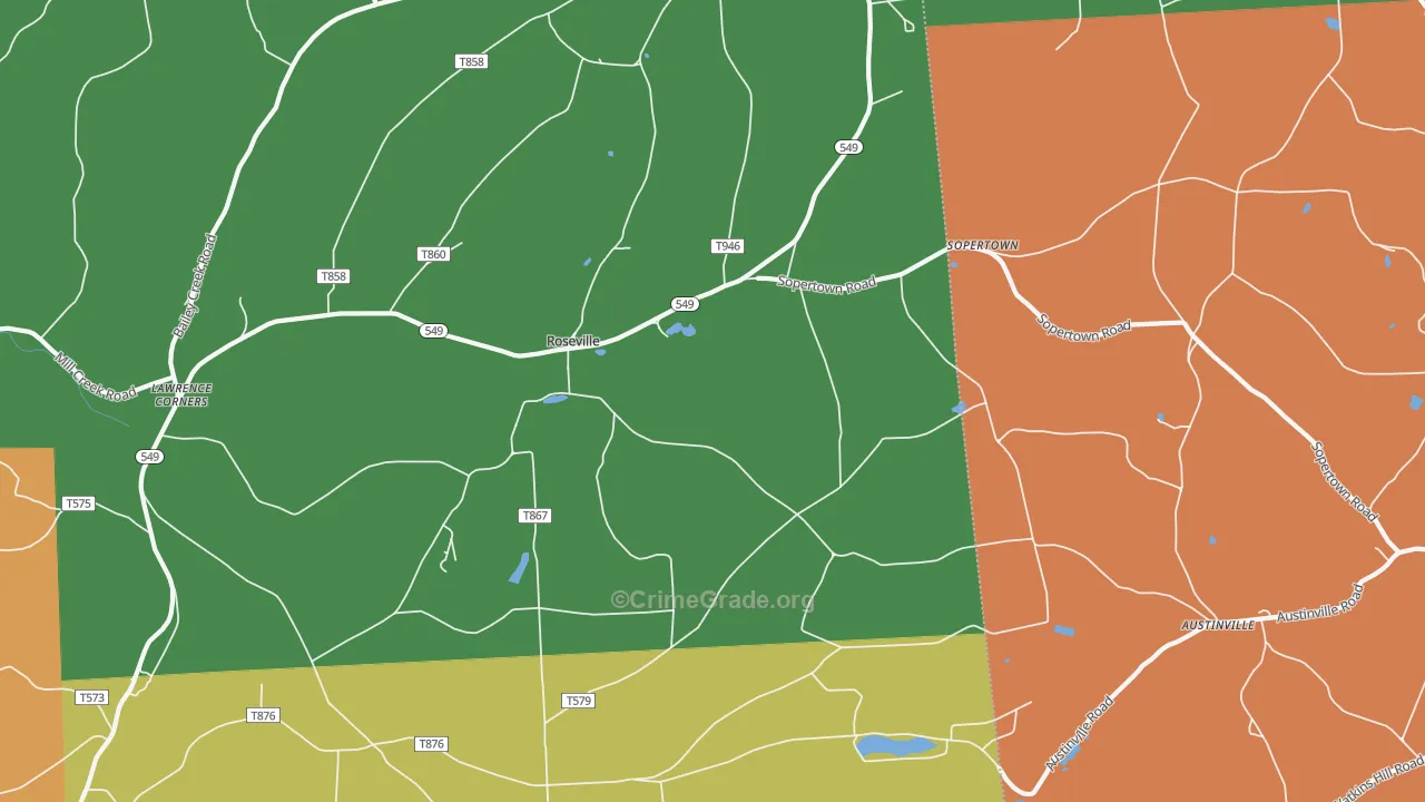 Roseville, PA Map of Arson Rates