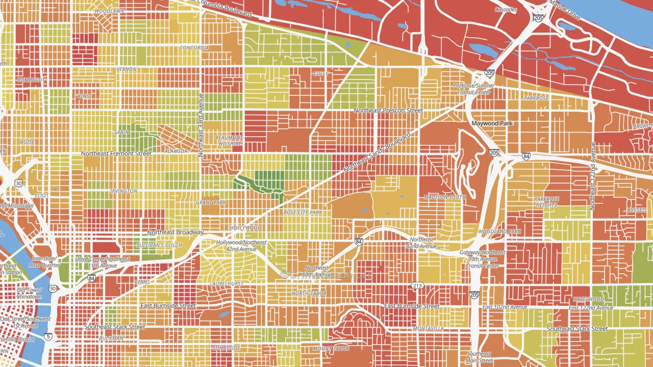 Roseway, Portland, OR Map of Arson Rates