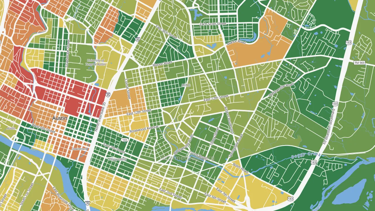 Rosewood, Austin, TX Map of Arson Rates