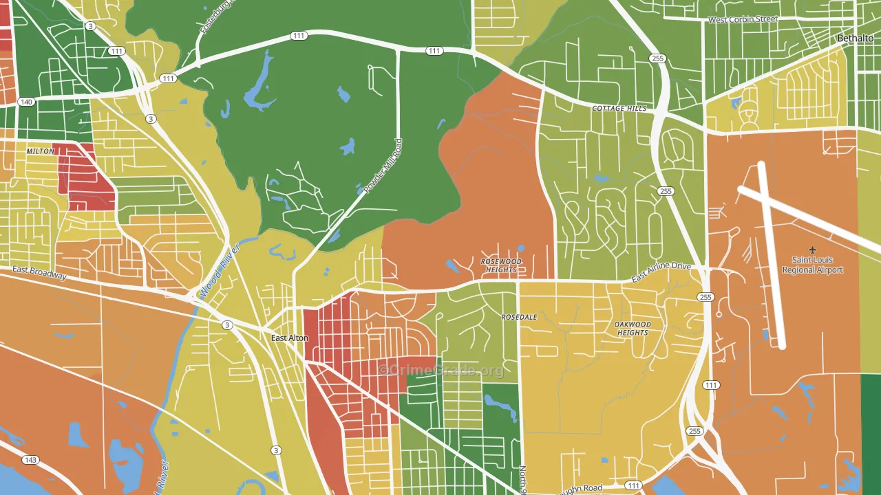Rosewood Heights, IL Map of Arson Rates