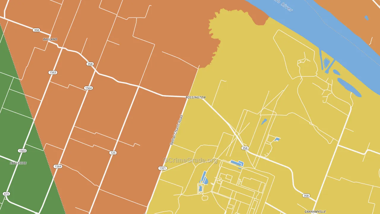 Rossington, KY Map of Arson Rates