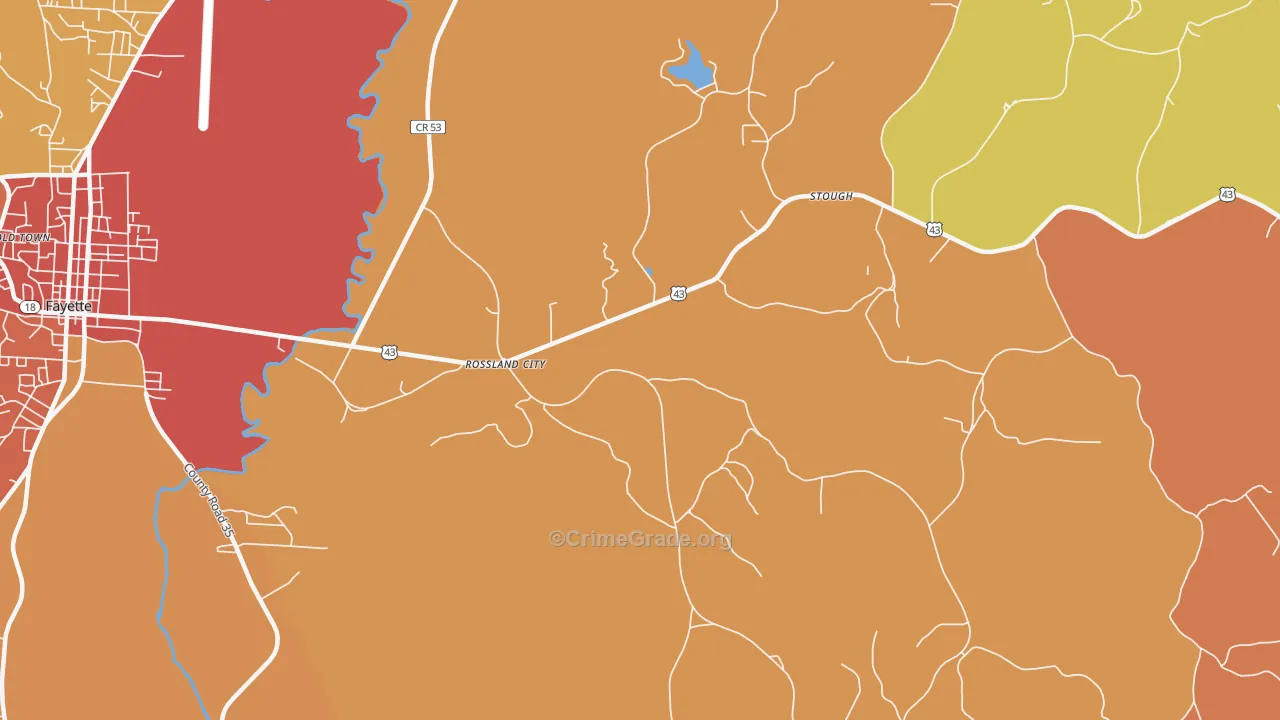 Rossland City, AL Map of Arson Rates