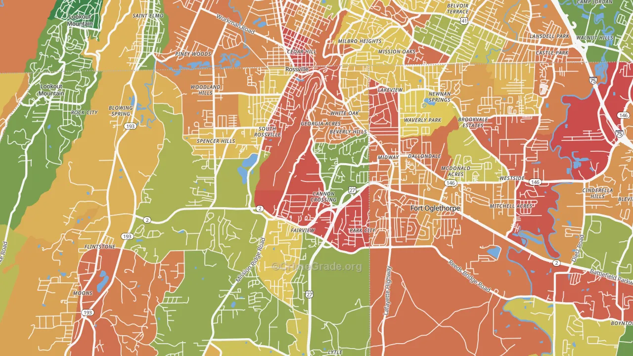 Rossville, GA Map of Arson Rates