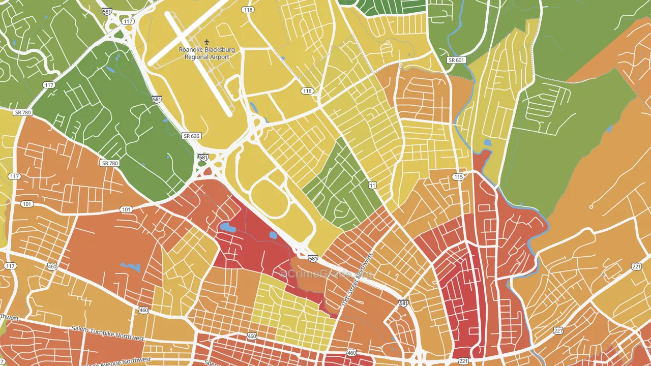 Roundhill, Roanoke, VA Map of Arson Rates