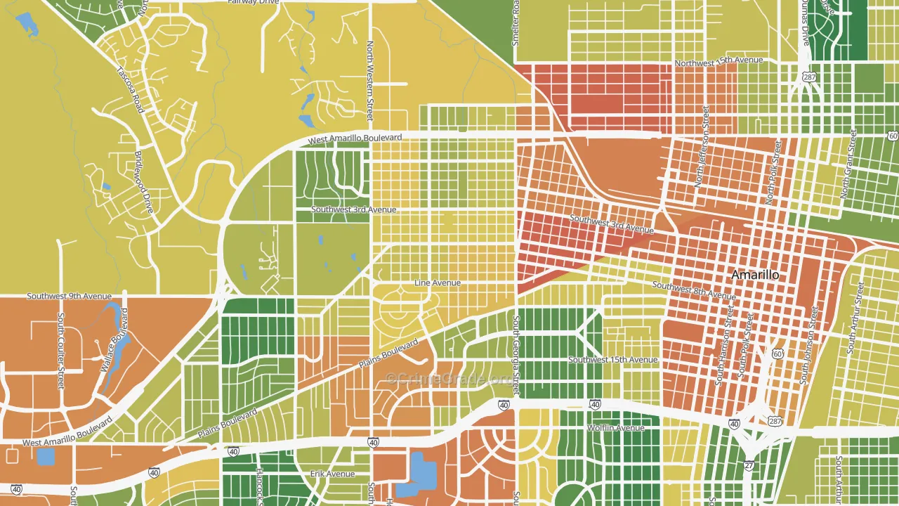 Route 66 Historic District, Amarillo, TX Map of Arson Rates