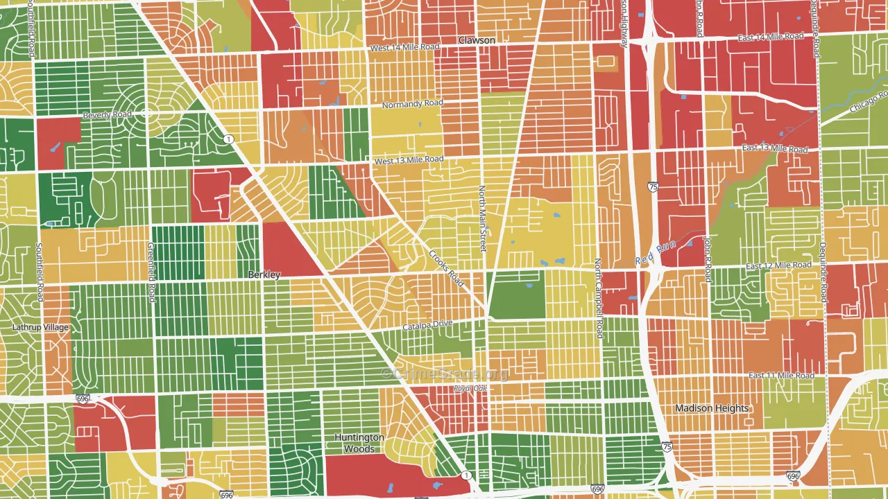 Royal Oak, MI Map of Arson Rates