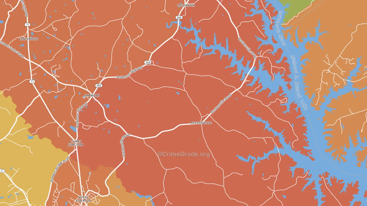 Ruckersville, GA Map of Arson Rates