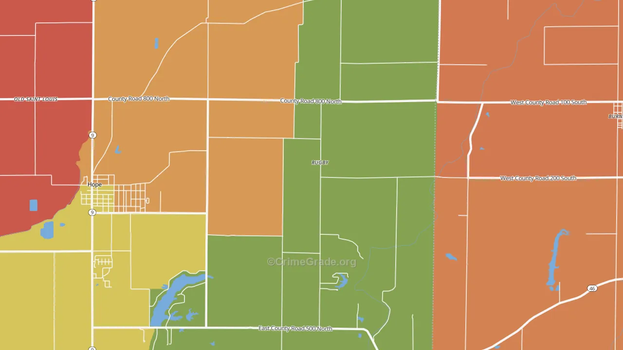 Rugby, IN Map of Arson Rates