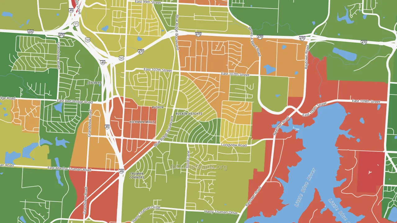 Ruskin Heights, Kansas City, MO Map of Arson Rates