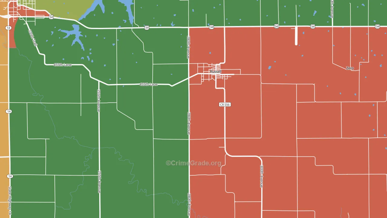 Russell, IA Map of Arson Rates