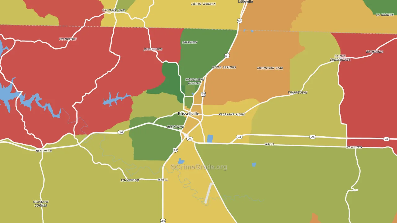 Russellville, AL Map of Arson Rates