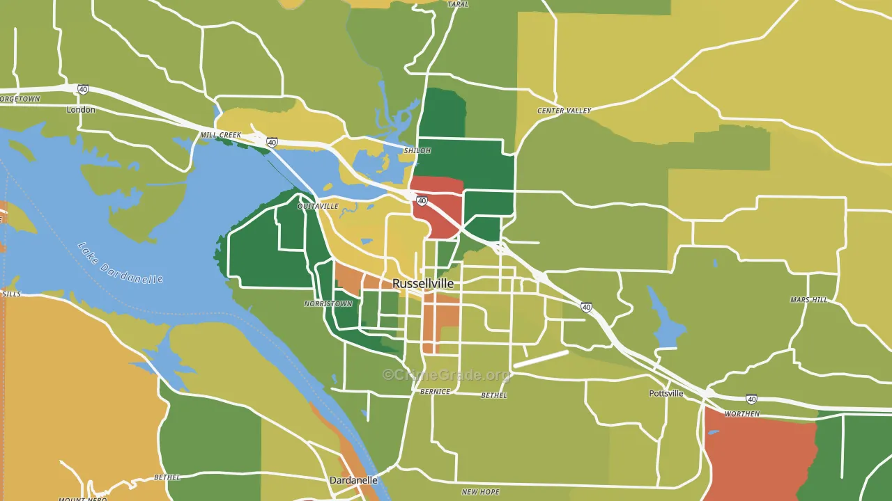 Russellville, AR Map of Arson Rates