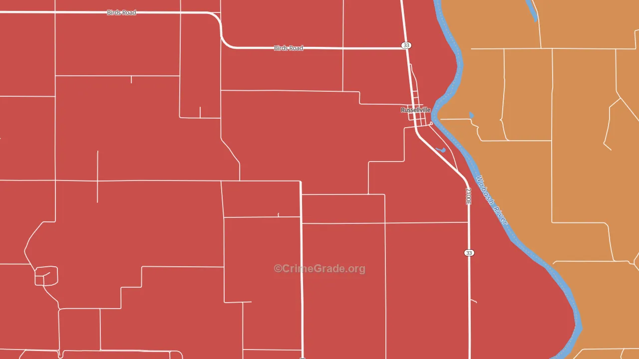 Russellville, IL Map of Arson Rates