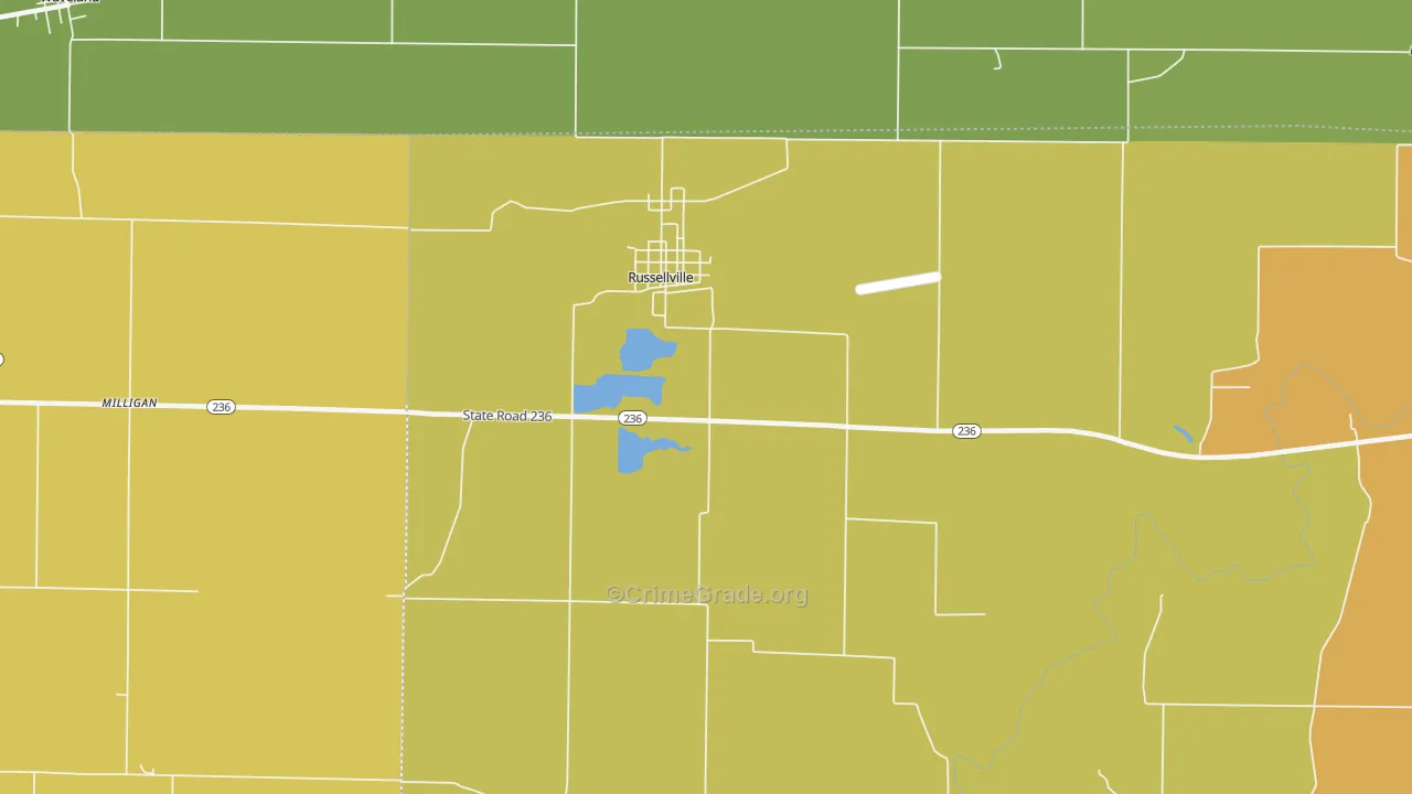 Russellville, IN Map of Arson Rates