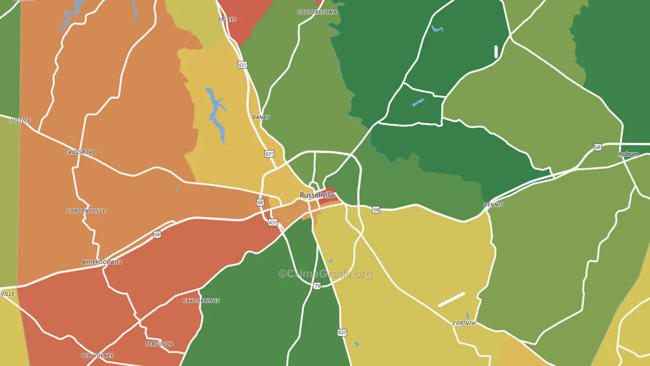 Russellville, KY Map of Arson Rates