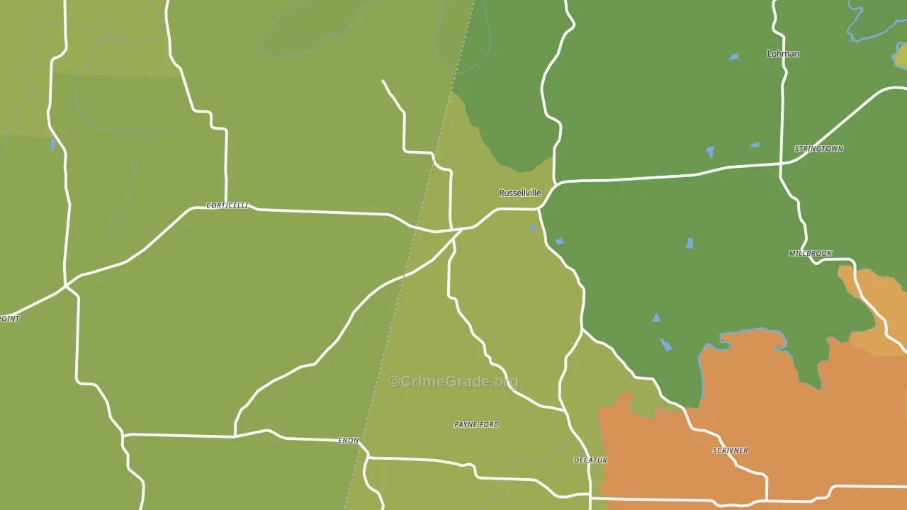 Russellville, MO Map of Arson Rates