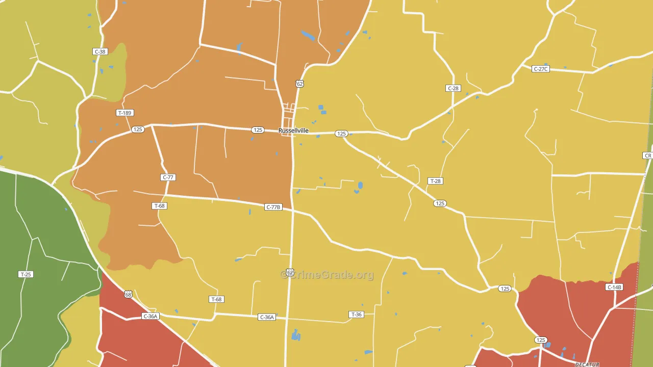 Russellville, OH Map of Arson Rates