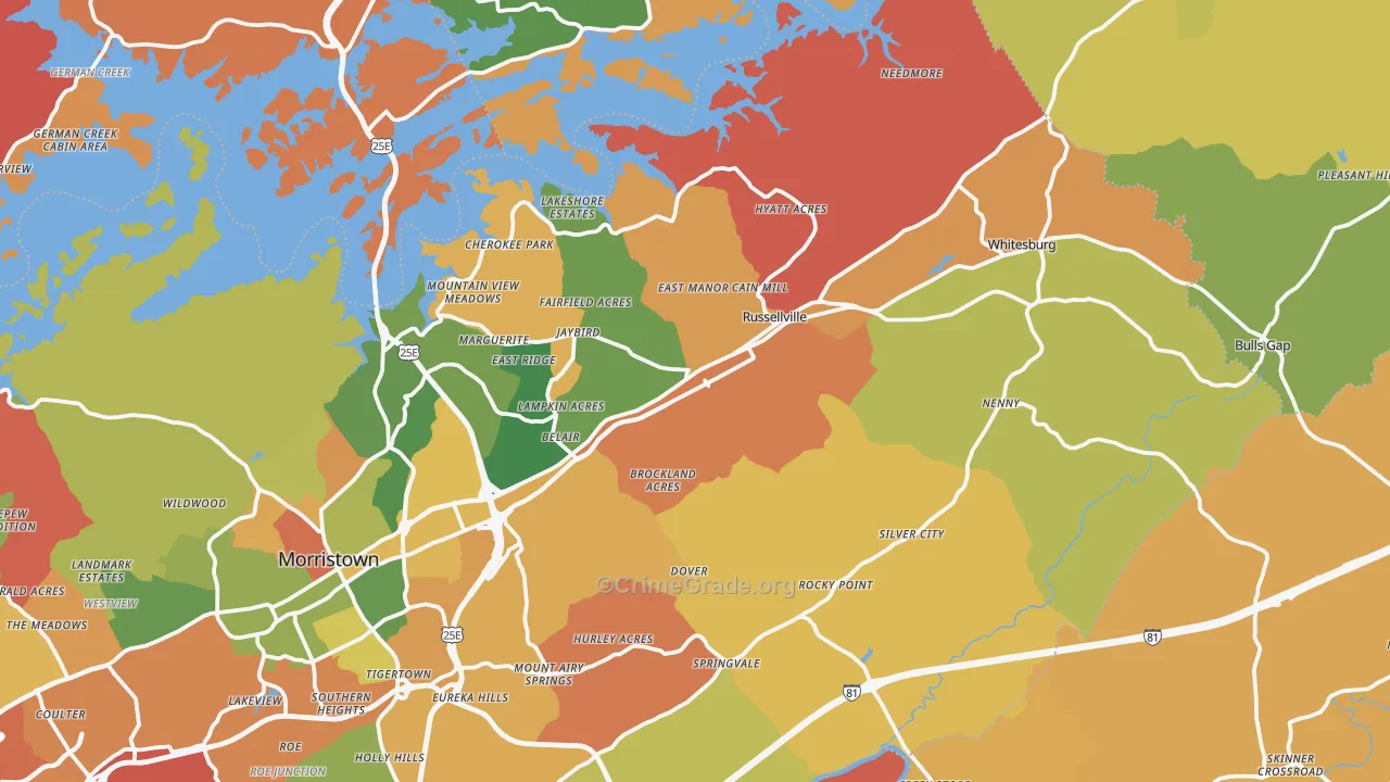 Russellville, TN Map of Arson Rates